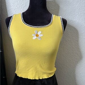 SHEIN Yellow Tank Top with Daisy Embroidery